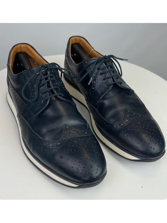 Massimo Dutti Men’s Navy Blue Napa Leather Oxford Shoes White Rubber Outsoles